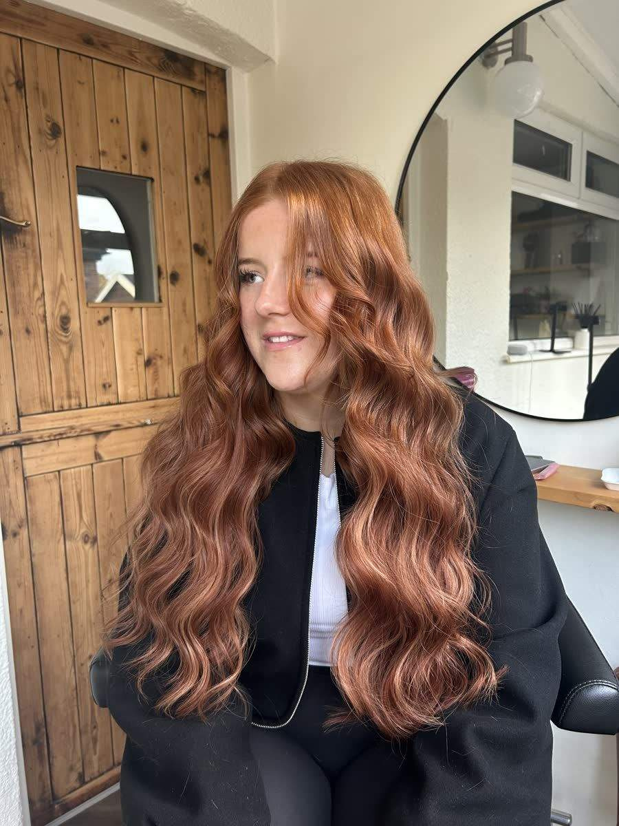 Copper balayage with soft curls, finished at Caitlin Rafferty Hair in Cadishead & Irlam
